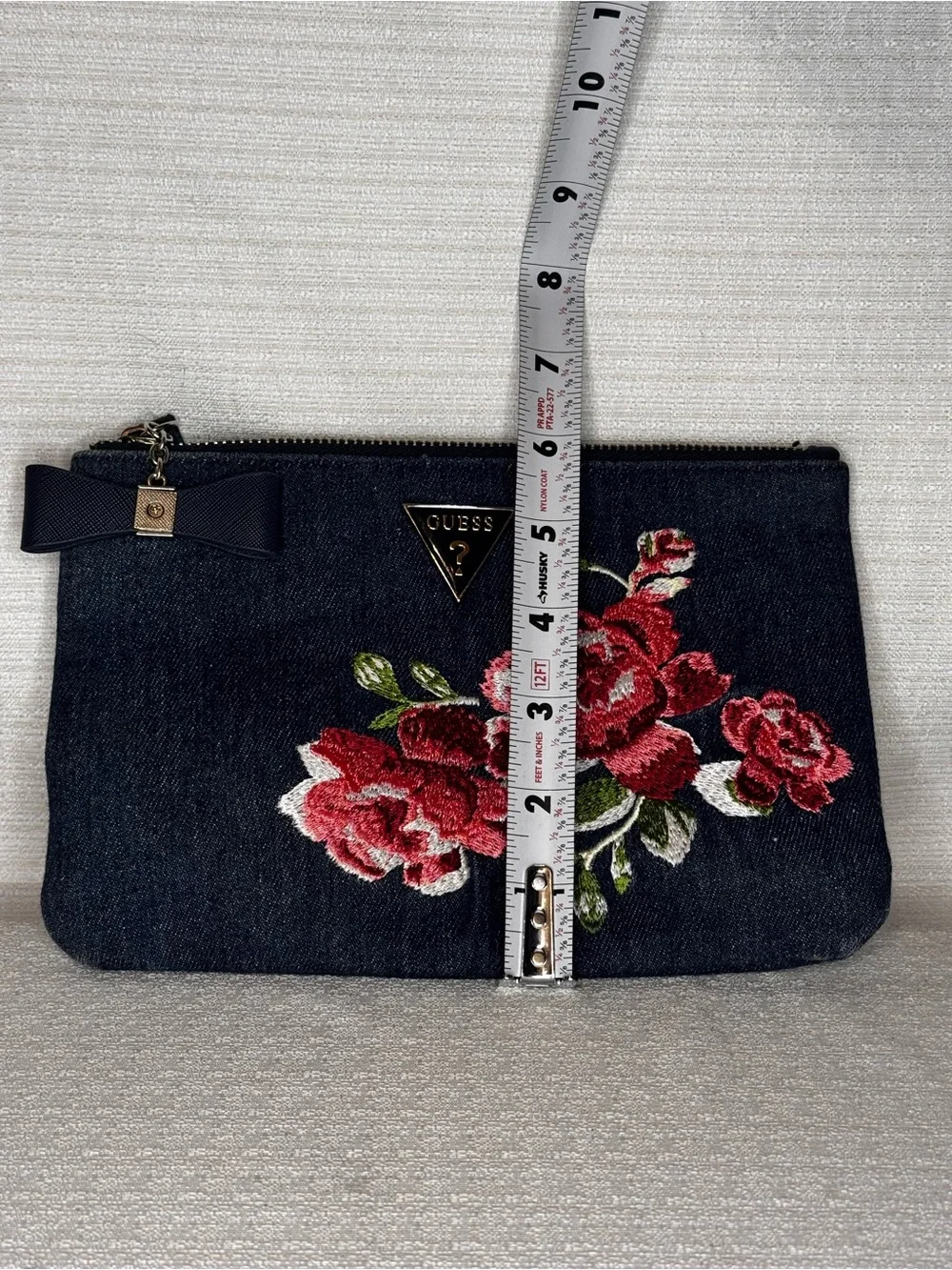 GUESS Denim Clutch with Rose embroidered
